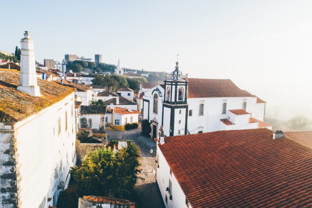Aerial view medieval portuguese town
