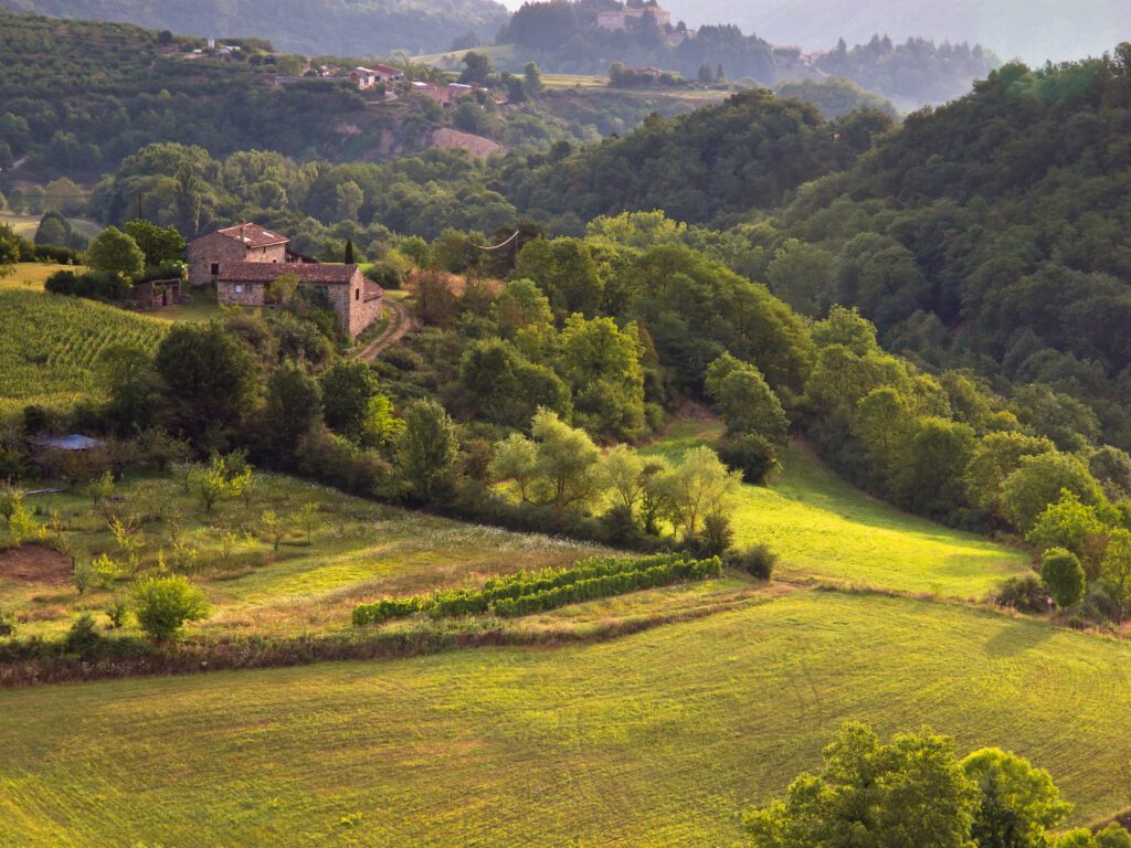 Rural Landscape in the early Morning in the Ardeche, France