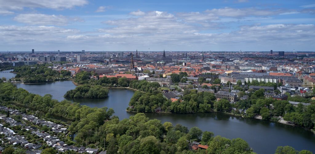 Aerial view Christianshavn located in Copenhagen, Denmark