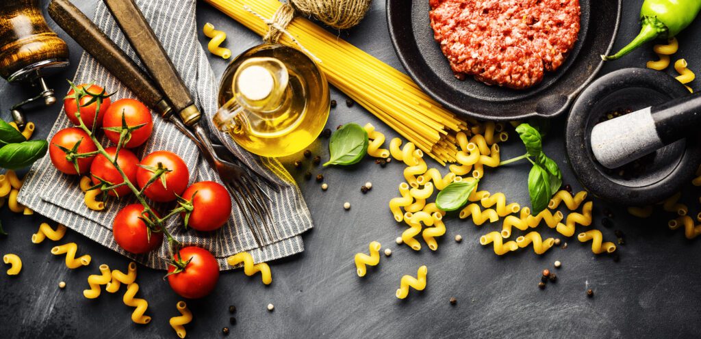 Italian food background with ingredients
