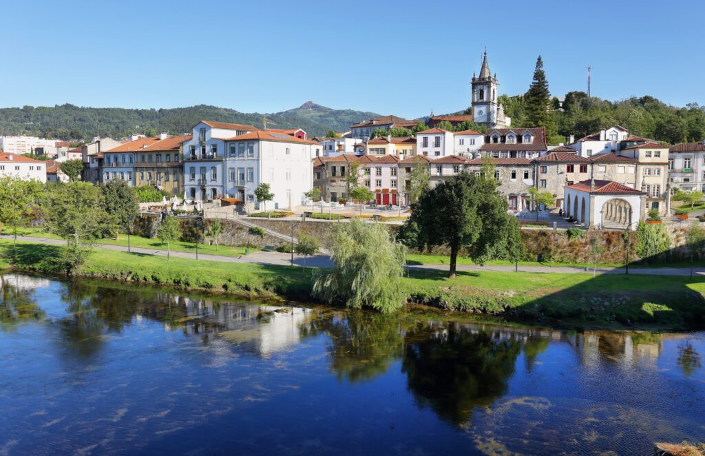 Portugal Minho Region "Ponte da Barca" town and the Lima River, Portugal.