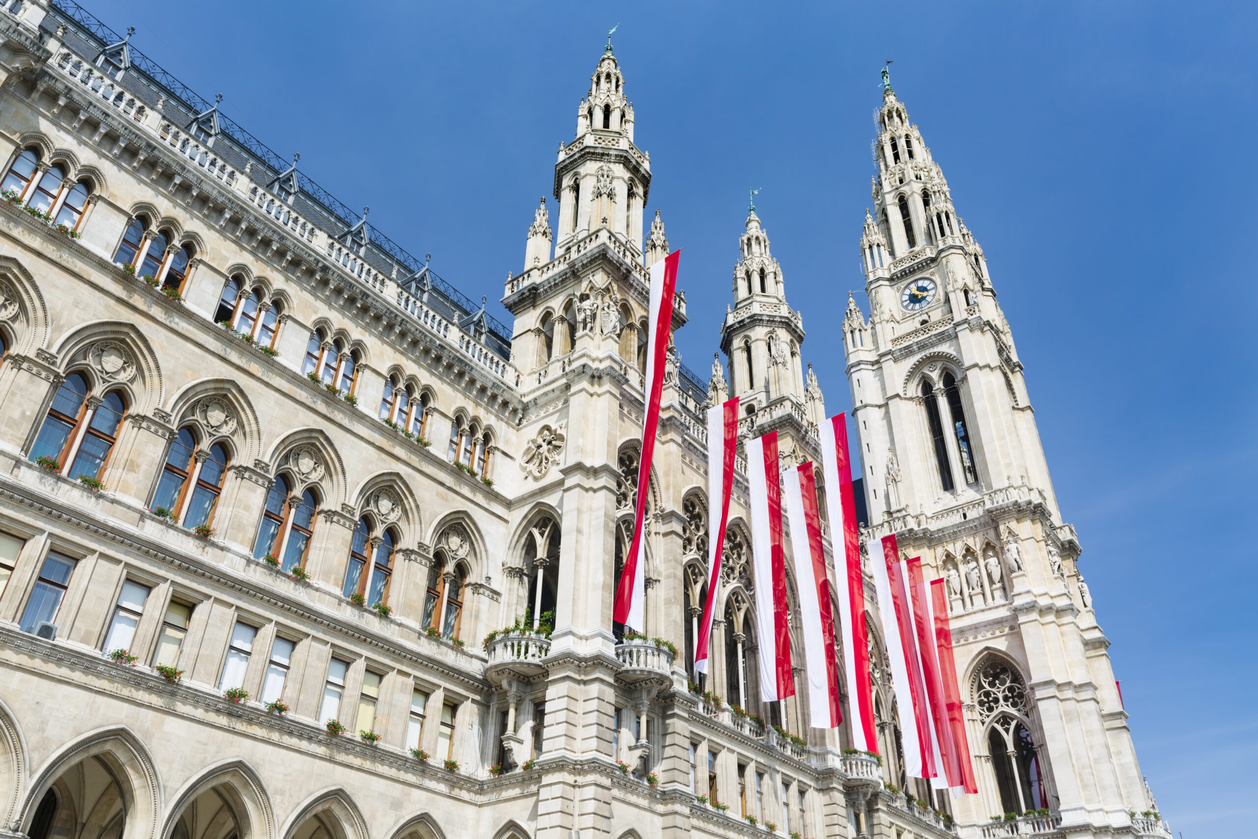 Vienna city hall and flags Austria